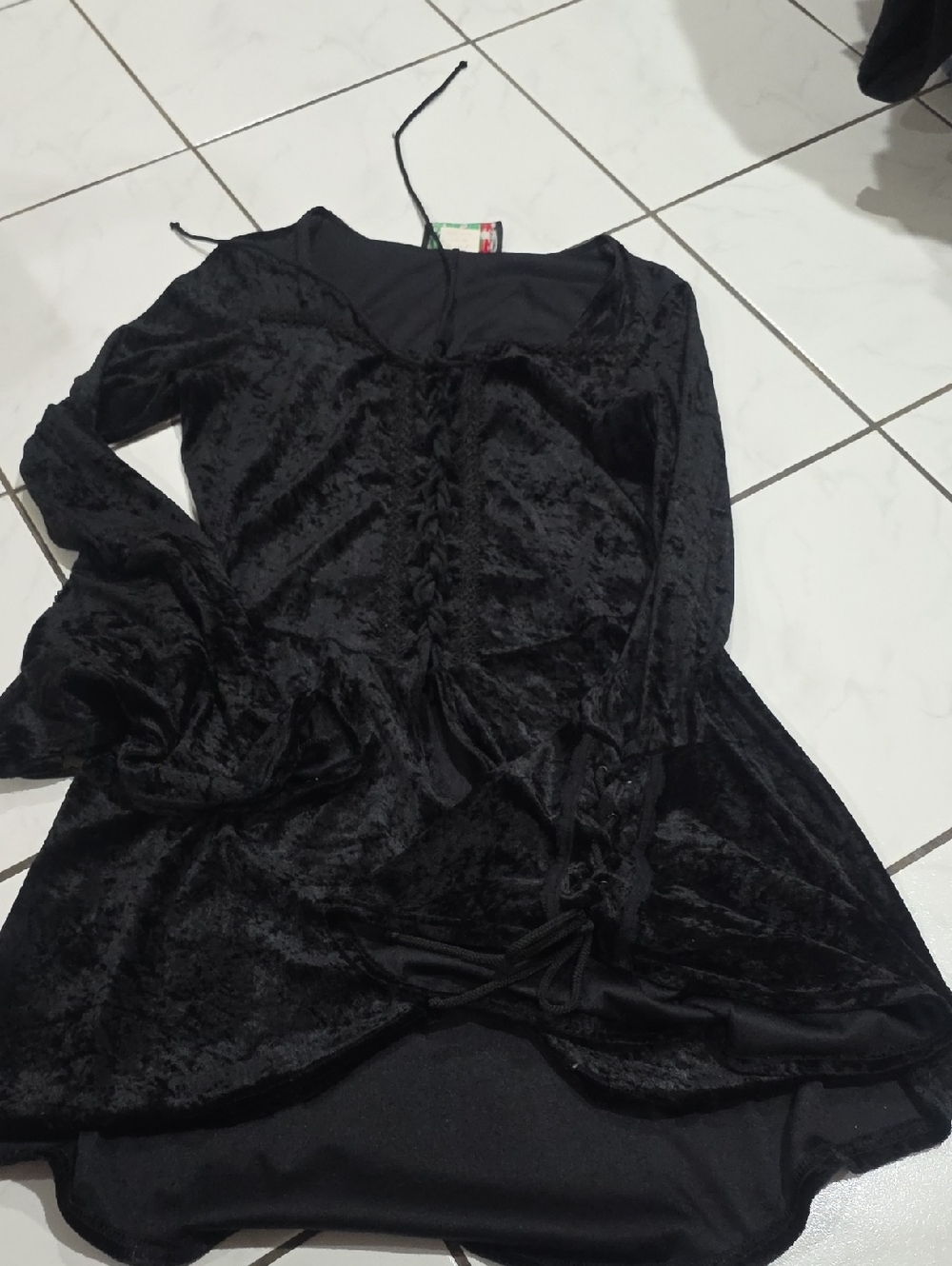 Lip Service Black Crushed Velvet Lace-Up Tunic Y2K Lipservice